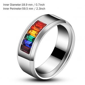 Bague Ronde En Acier Titane A La Mode Avec Strass Couleur Arc-En-Ciel (9#) - Neuf