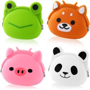 4 Pcs Animaux de dessin animé Pièce de monnaie, Portefeuilles pour les Enfants,Mignon Silicone Pièce coulissante Étanche Casque Sac Nouveauté Jouet Cadeaux pour les Enfants - Neuf