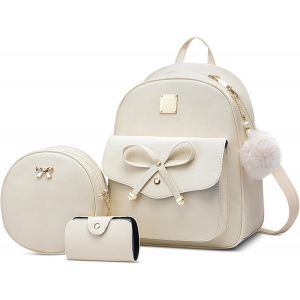 CHECARZHN--NO1-Petit Sac A Dos Femme En Cuir Pu Elegant Sacs À Main Portés Dos Antivol Impermeable Mignon Sac D'École Fille Ensemble 3 Pièces Avec Sac Bandoulière Pour Voyage Travail - Neuf