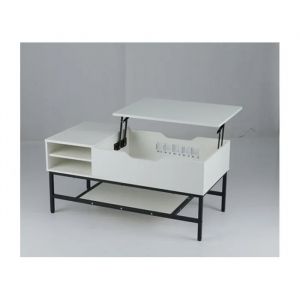 Table Basse Salon &agrave; Plateau Relevable COSTWAY, Compartiment Cach&eacute;, Table Basse en Bois de Salon avec &Eacute;tag&egrave;re de Rangement, Blanc - Neuf