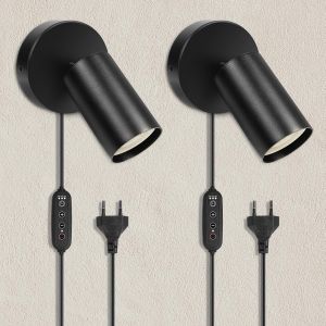 Applique Murale Int&eacute;rieur,2 Pi&egrave;ces Lampe Murale Gu10 Avec Interrupteur Et Prise,Pivotante 350&deg; Spot Mural Vintage Industrielles,Lampes De Lecture De Lit Pour Salon,Chambre,Bureau - Neuf