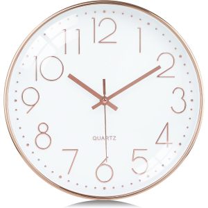 ERYI-30Cm Horloge Murale 3D Chiffres Design Moderne Or Rose, Silencieuse Pendules Murales Sans Tic-Tac, Facile À Lire Deco Pour Cuisine Chambre Bureau - Neuf