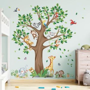 ERYI-Stickers Muraux Animaux De La Jungle Arbre Grand Autocollant Mural Enfant Safari Girafe Léopard Koala Décoration Murale Chambre Enfants Bébé Salon - Neuf