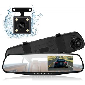 4.3 Inch Car Dashcam Front and Rear Full HD 1080P Car Rear View Mirror Screen Camera 170° Wide Angle Night Vision with Reverse Assistance - Neuf