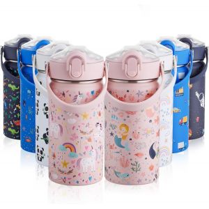 420ml Gourde Enfant Isotherme Avec Paille Bouteille Isotherme Étanche Gourde Bouteille D'eau En Acier Inoxydable Sans Bpa Pour École Sport Maternelle - Neuf