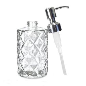 Distributeur de savon en verre gaufré diamant avec pompe en acier inoxydable 304,distributeur de savon de salle de bain - Neuf