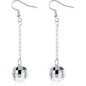 Kal-Boucles D'oreilles En Forme De Boule Disco Des Années 70 - Argent Scintillant - Pour Femme Et Fille - Accessoires De Fête À Thème - Neuf