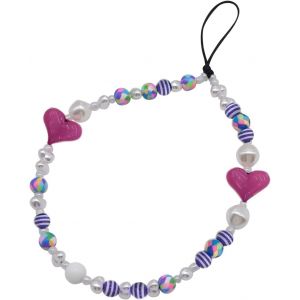 Kalcx-Charme De T&eacute;l&eacute;phone Coque Cristal Portable Lani&egrave;re De Perle Femme Pendentifs Amour Bracelet Bijoux Color&eacute;es Anti-Perte Lani&egrave;re Cha&icirc;ne Accessoires-Rosa Violet - Neuf