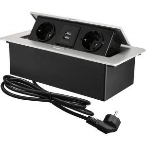 Multiprise Encastrable Plan de Travail,Bloc Prise Escamotable avec 2 Prises et Port USB et Port TypeC,Prise Plan de Travail Cuisine,1.8M Câble - Neuf