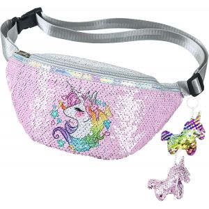 SJZG-Sac Banane &Agrave; Paillettes Avec Ceinture R&eacute;glable Sac Banane Enfant Licorne Sac Banane Licorne &Agrave; Paillettes Sac Banane &Agrave; Paillettes Pour Fille Pour Enfants Sport Course &Agrave; Pied - Neuf