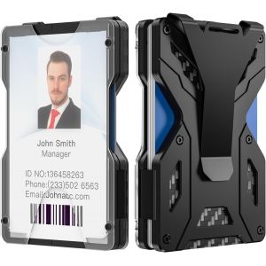 Portefeuille Minimaliste Pour Hommes - Pince &Agrave; Billets En M&eacute;tal Aluminium Ultra - Mince, Pince &Agrave; Billets Fibre De Carbone Tactique, Blocage Rfid, D&eacute;tient 15 Cartes Plus De L'Argent, Noir - Neuf