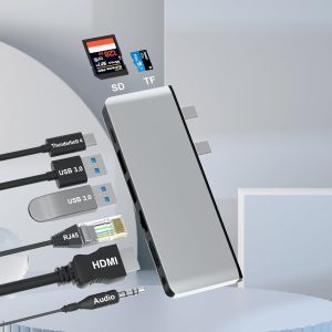 Surface Pro 11/10/9 Docking Station avec HDMI 4K, USB C Thunderbolt 4(vid&eacute;o 8K@30Hz+donn&eacute;es 40Gbps+PD 100W), RJ45, 2*USB 3.0, Audio, Fente pour Carte SD/TF pour Surface Pro 11/10/9 - Neuf