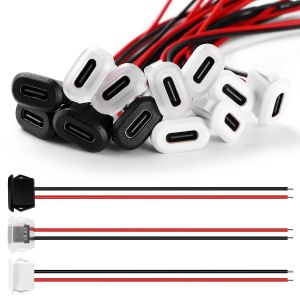 JGD-12 Pi&egrave;ces USB-C Femelle 2 Fils Connecteur de Prise 3A - 3 Couleurs Avec Boucle &agrave; Rainure &agrave; Pression, Type-C Souder Avec 100mm 24 AWG - Neuf