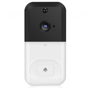 Sonnette video sans fil 1080p, vision nocturne, interphone etanche, controle d'acces a distance par application, blanc - Neuf