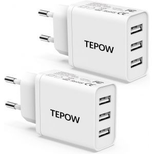 Letnerny-Chargeur Pr Secteur Usb Multiple 2pack 15w/3a, 3 Port Adaptateur Chargeur Telephone Universel Pour Apple Iphone,Samsung Galaxy,Huawei,Xiaomi,Android - Neuf