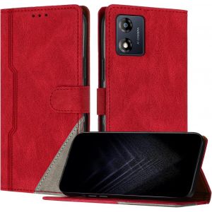 Kal-Étui Pour Motorola Moto E13, Housse En Cuir Pu Avec [Protection Antichoc Tpu] [Fonction Support] [Porte-Cartes ] Antichoc Magnétique Coque Pour Moto E13 - Rouge - Neuf