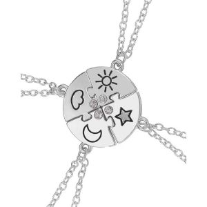 Kales-4 Pieces Bff Friendship Necklace,Ladies Silver Friendship Necklace,Bff 4 Girls Necklace,Sun Stars Moon Clouds Ladies Long Necklace,Silver Chain Pendant Gift Personalised Jewellery - Neuf