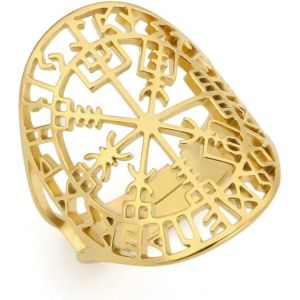Kahfl-Vegvisir Bague Pour Femme En Acier Inoxydable Avec Runes Viking R&eacute;tro Nordique Creuse R&eacute;glable - Neuf