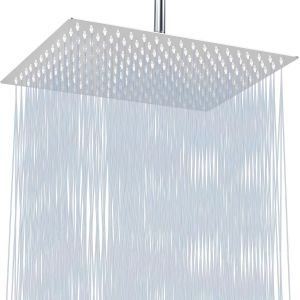 Pommeau de Douche Effet Pluie 30 cm à Haut Débit Avec Bras de 40 cm, Pommeau Carré en Acier Inoxydable, Buses en Silicone Autonettoyantes, Design Ultra-fin (Chromée) - Neuf