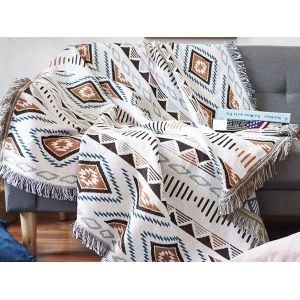 Plaid Azt&egrave;que 130x160cm Avec Pompons Pour Canap&eacute; Et D&eacute;coration Int&eacute;rieure - Neuf