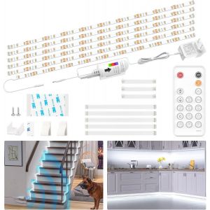 Ruban Led Blanc Avec D&eacute;tecteur De Mouvement, Lampe De Placard Blanc Froid 3m 6000k, 6 X 50cm Ruban Led Cuisine Sous Meuble Pour Meubles, Escalier, Placard, Cuisine, &Eacute;tag&egrave;re 1500lm[Rub9222519] - Neuf