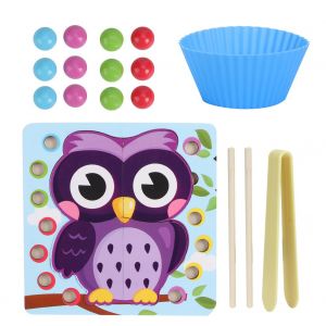 Jeu de perles a clipser pour enfants, puzzle d'entrainement, baguettes, jeu d'association pour nourrissons, jouet educatif, hibou - Neuf