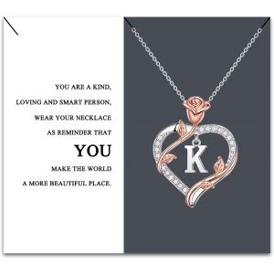 Kal-Colliers Pendentif Lettre Initial Pour Femme, A-Z Avec Pendentif En Forme De Coeur En Forme De Rose Colliers F&ecirc;te Des M&egrave;res No&euml;l Anniversaire Cadeaux Pour Femme M&egrave;re Femme Amie - Neuf