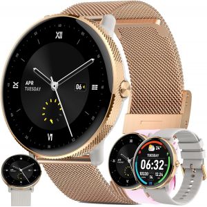 Shou-1,43¿ Amoled Montre Connectée Femme Avec Appel Bluetooth,5atm Étanche Smartwatch Avec 100+ Modes Sportifs Tracker D'activité,Cardiaque,Sommeil,Spo2,Smart Watch Pour Ios Android (Doré) - Neuf