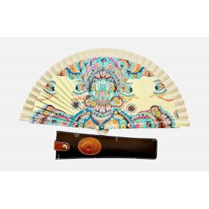 Eventail Pliant Aires Pour Protéger La Main De Fatma Avec Housse De Protection Beige[VEN751117] - Neuf