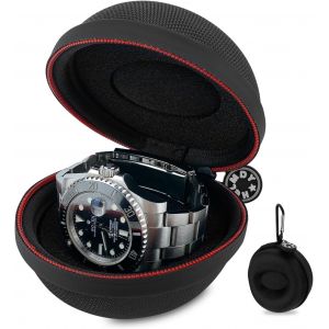 Kal-Boîte Montre Voyage, Montre Fermeture À Glissière Étui, Étanche, Portable Montre Ronde Boîte De Rangement, Convient À Toutes Les Montres Inférieures À 50 Mm (Noir-Nylon) - Neuf