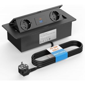 Multiprise Encastrable Usb C Pd 20W, Prise Plan De Travail Cuisine, 2 Prise Encastrable Cable 2M, 10A/2500W Noir - Neuf