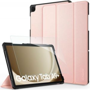 Coque Compatible Avec Samsung Galaxy Tab A9+ / A9 Plus 11 2023, Fin &Eacute;tui Avec Verre Tremp&eacute; Avec Fonction Support Pour Sm-X210/ X215/ X216 2023, Rose - Neuf