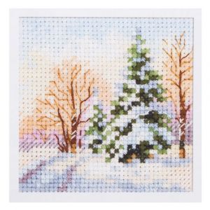Kit Point De Croix Compt&eacute; "L&iquest;Hiver Est Arriv&eacute;. Sapin Sous La Neige" 7x7cm - Neuf