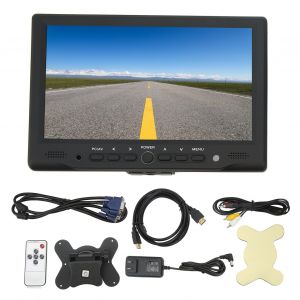 Moniteur LED TFT 7 pouces VGA AV DC HD Interface multimedia Ecran couleur avec deux haut-parleurs Telecommande Prise americaine 100-240 V - Neuf