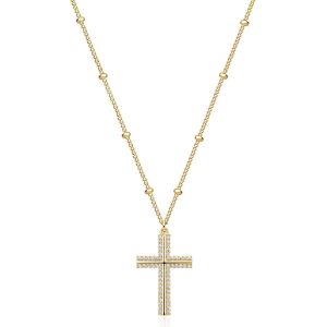 Kal-Chaîne Pour Femme En Or Avec Pendentif En Forme De Croix - Hypoallergénique - Plaqué Or 18 Carats - Bijou Fantaisie Pour Femmes Et Filles - Neuf