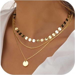 Kal-Lot 3 Colliers Or Pour Femme 18 Carats Collier Multicouche Pendentif Pour Femme Collier Ras Collier Chaîne Boho Colliers Argent Femme Ensemble Chaîne Femme Bijoux - Neuf