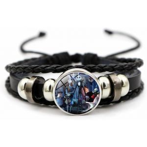 Kal-Jack And Sally Bracelet En Cuir Tress&eacute; &Agrave; La Main R&eacute;glable Avec Perles L'&eacute;trange No&euml;l De Monsieur Jack Et Sally - Bracelets Assortis - Bijoux Assortis - Cadeau Pour Femme Et Homme, Pas De Gemme - Neuf