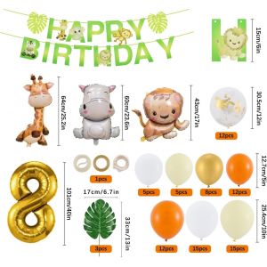 8&Egrave;me Anniversaire Gar&ccedil;on Fille 8 Ans D&eacute;coration Anniversaire Jungle Animaux De La For&ecirc;t, Ballons Safari 8 D&eacute;coration Anniversaire Enfant, D&eacute;coration Anniversaire Animaux - Neuf