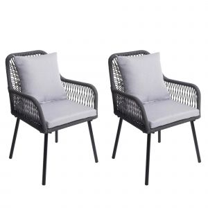 Lot De 2 Chaises De Jardin Confortables Aluminium Tressage Corde Coloris Anthracite 81 X 54 X 62 Cm Coussin Cr&egrave;me 04_0009690 - Neuf