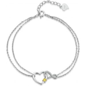 Eryi-Bracelet Pierre De Naissance Infini C?ur Argent Sterling 925 Réglable Double Couche Cadeaux Pour Maman Et Petite Amie - Neuf