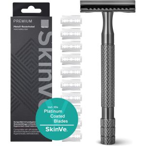 Rasoir De Sécurité Premium Edition Anthracite Avec 10 Lames De Rasoir I Zero Waste Wet Razor Pour Homme Et Femme I Rasoir De Sécurité Durable Avec Tête De Lame Double Face I Sans Plastique - Neuf
