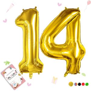 Ballons Anniversaire 14 Ans - 101Cm - Ballon Chiffre 0-9 10-19 20 30 40 50 60 70 80 90 100 Or, Gonflable Grand H&eacute;lium Mariages Party Et Happy Birthday F&ecirc;te Decoration - Neuf