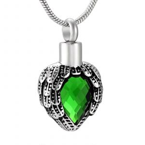 Collier Urne Fun&eacute;raire En Forme De C?ur Et D'aile D'ange En Cristal - Pendentif En Acier Inoxydable Gravable, Cha&icirc;ne De 50 Cm - Neuf