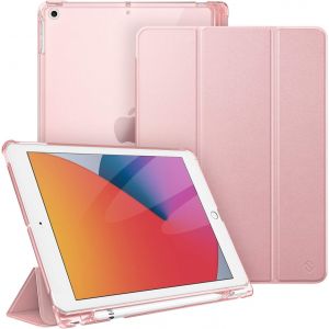 Coque Compatible avec iPad 9e/8e/7e G&eacute;n&eacute;ration 10.2 Pouces (2021/2020/2019) - [Rangement de Pencil] Coque Arri&egrave;re Transparente Givr&eacute;e Housse Etui Fin et L&eacute;ger, Or Rose - Neuf