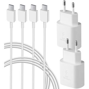 Ayu-2-Pack Chargeurs Usb C 25w, Chargeur Rapide Pd 3.0 Avec Type C Câble D'alimentation 1,5m Pour Samsung Galaxy S25 S24 S23 S22 S21 S20 Ultra, S10 S9, Z Flip 6, Z Fold 6, A15 A54 A55 A71, Note 20/10 - Neuf