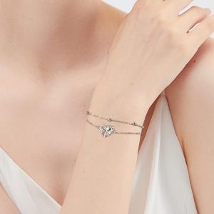 Eryi-Éléphant Bracelet Pour Femme Argent Sterling 925 Mère Fille Coeur Bracelet, Cadeau Pour Fête Des Mères Anniversaire, Réglable 17+4cm - Neuf