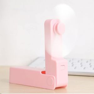 Ventilateur USB pliable rechargeable rose clair, mini ventilateur personnel portable pour les voyages, mini ventilateur de poche USB avec 3 vitesses réglables, 2 pales en silicone - Neuf