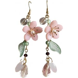 Kal-Boucles D'oreilles Fleurs Roses Émaillées - Pendentifs Sakura Bijoux Floraux Printemps - Neuf