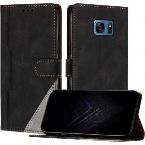 Kal-Étui Pour Samsung Galaxy S7 Edge, Housse En Cuir Pu Avec [Protection Antichoc Tpu] [Fonction Support] [Porte-Cartes ] Antichoc Magnétique Coque Pour Galaxy S7 Edge - Noir - Neuf