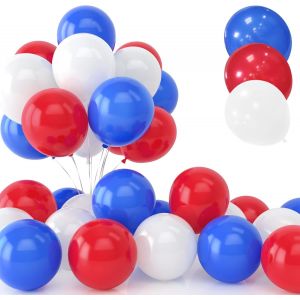 KALANKA-30 Pièces Ballons Bleu Rouge et Blanc, 12 Pouces Latex Hélium Bleu Royal et Blanc Ballons avec Ruban pour Anniversaire Festival Enfant Baby Shower Fête Célébrations - Neuf